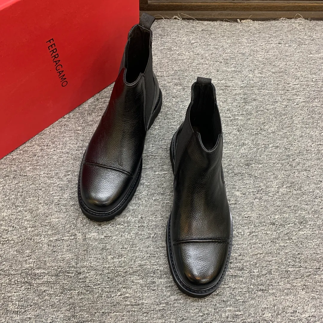 Men's shoes 💰960 🎁🎁🎁😈[Ferragamo] Men's high-top boots, the latest hot style, 1:1 original purchase quality, top quality, imported cowhide for the uppers, imported cowhide for the lining and feet, with original lightweight foam outsole, matching code 39-44, (38, 45 custom-made, non-refundable)